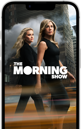 Pohľad na obrazovku iPhonu 17e, na ktorej je seriál The Morning Show v Apple TV